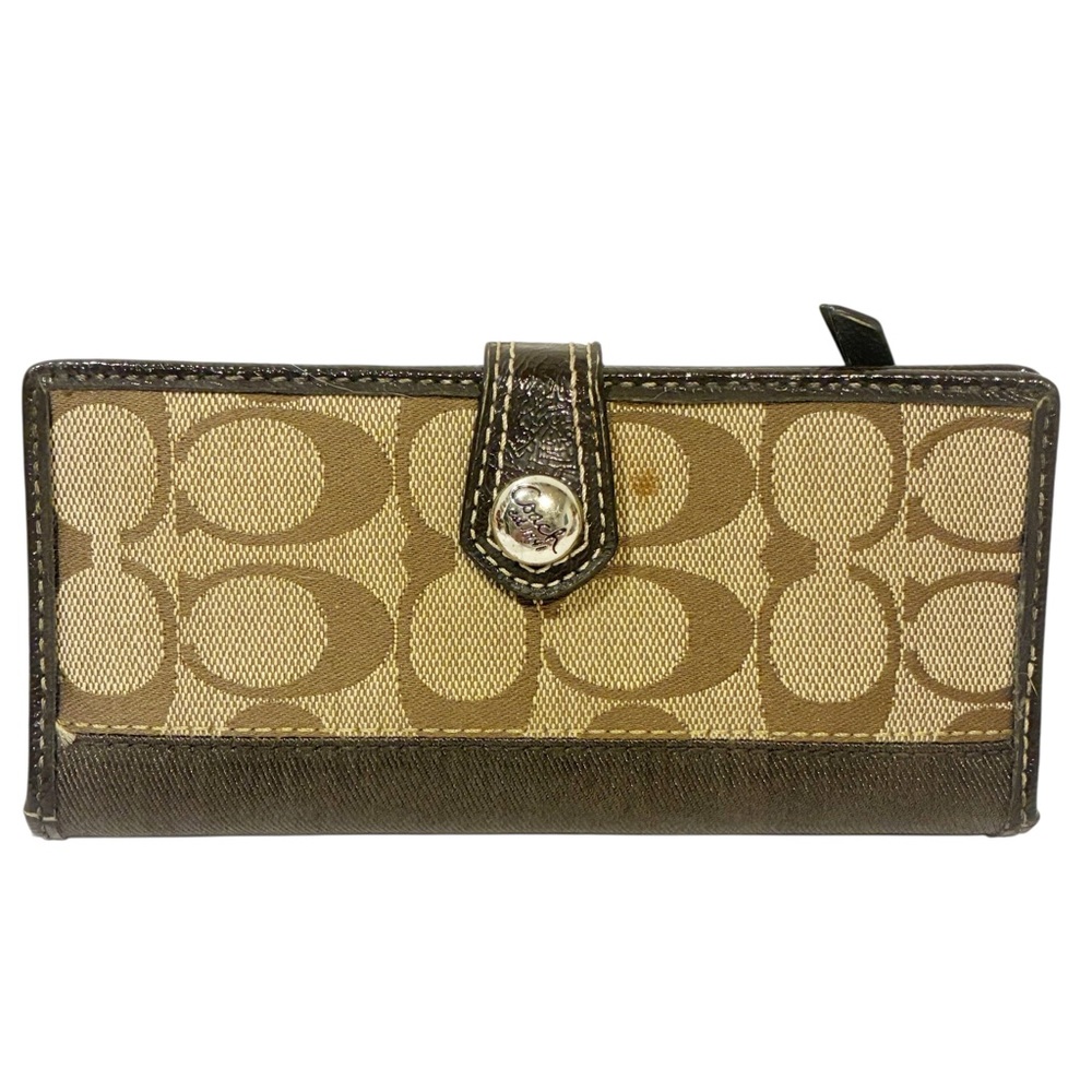 Coach Brown Signature Bifold Snap Wallet Y2K VTG Leather ID window 10 Card Slots - Picture 1 of 5